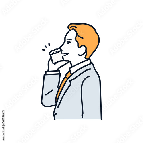 スマートフォンで通話するビジネスマンのシンプルなベクターイラスト素材