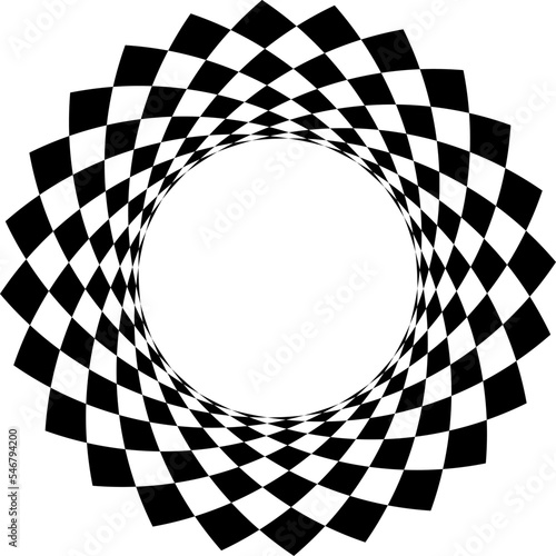 black and white checkered pattern, round shaped design