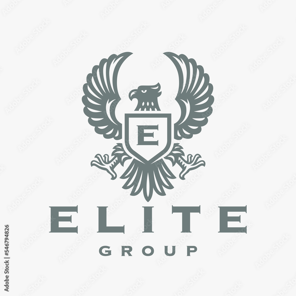 Luxury eagle crest monogram logo. Hawk shield emblem. Heraldic falcon