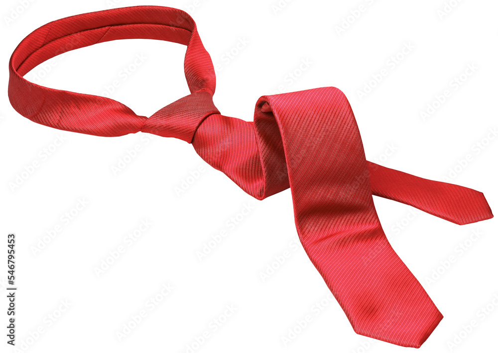 Red men's tie taken off  leisure free time concept, isolated - obrazy, fototapety, plakaty 