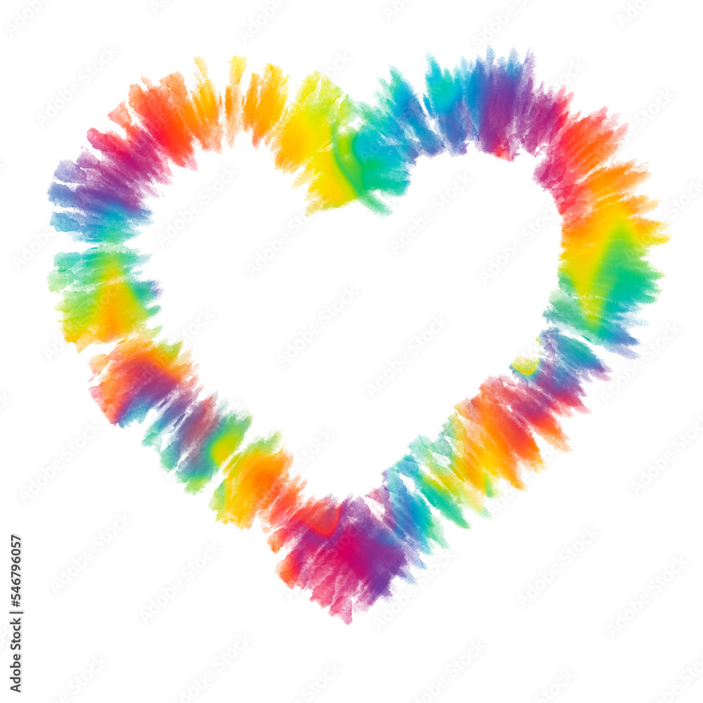 Tie dye rainbow gradient watercolor heart.