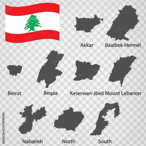 Nine Maps of Lebanon - alphabetical order with name. Every single map of Provinces are listed and isolated with wordings and titles. Republic of Namibia. EPS 10.