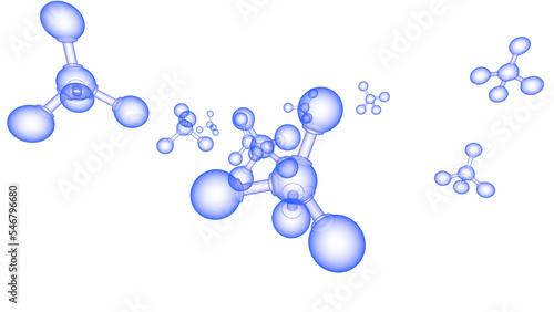 Molecular structure of blue atom with mathematical geometric wavy surface under high-key lighting background. Concept image of vaccine development, regenerative and advanced medicine. 3D CG. PNG file.