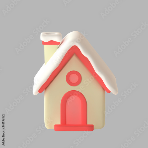 3D Christmas house with snow. Celebrating New Year and Christmas. Vector illustration