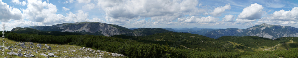 Amazing mountain panoramic view of distinctive rax plateau in lower austria, austria. 