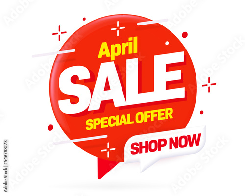 April sale sticker template. Spring sale promotion. Special offer promotion. Seasonal sale advertising. Special month discount offer promo label vector illustration isolated on white background