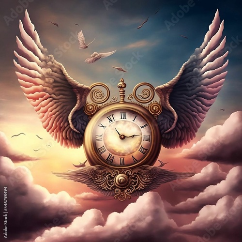 Clock With Wings | Time Flies Concept | Created Using Midjourney and Photoshop photo