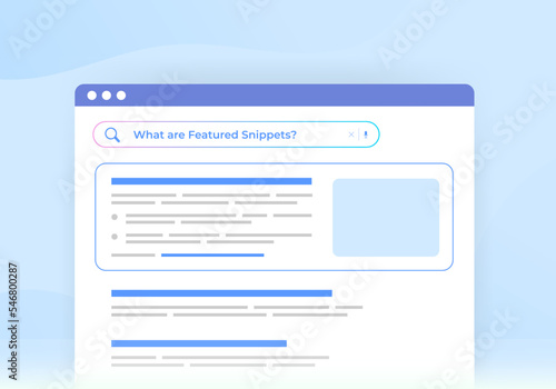 Featured Snippets and website SEO optimization concept illustration. Featured snippet are located before first organic results in search engine results pages
