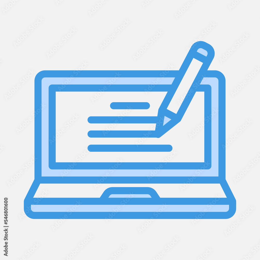 Laptop learning icon in blue style, use for website mobile app presentation Laptop learning icon in blue style, use for website mobile app presentation