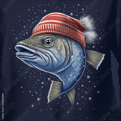 highland Herring wearing a christmas sweater and beanie