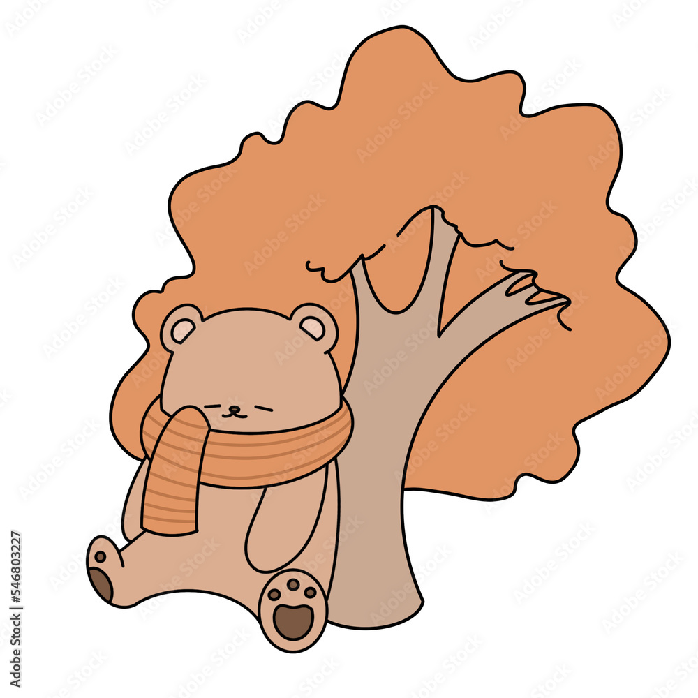 Bear is sleeping under tree color illustration. Bear is sleeping under tree color illustration.