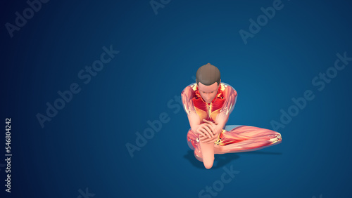 3D human Mahamudra or The Great Seal yoga pose on blue background photo