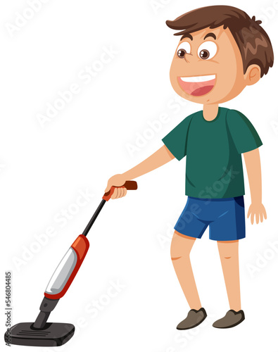Cartoon character of kid cleaning