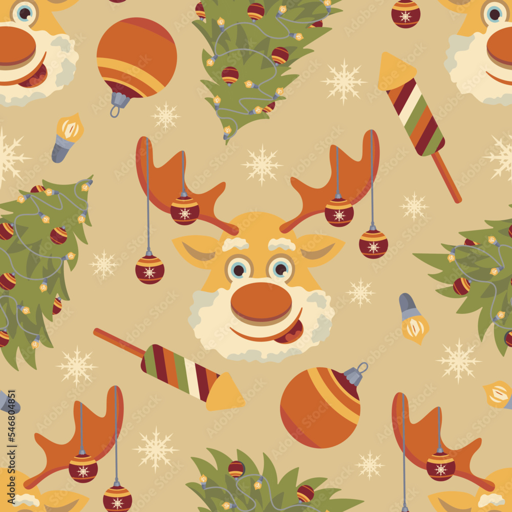 Naklejka premium Seamless Christmas pattern deer and Christmas trees