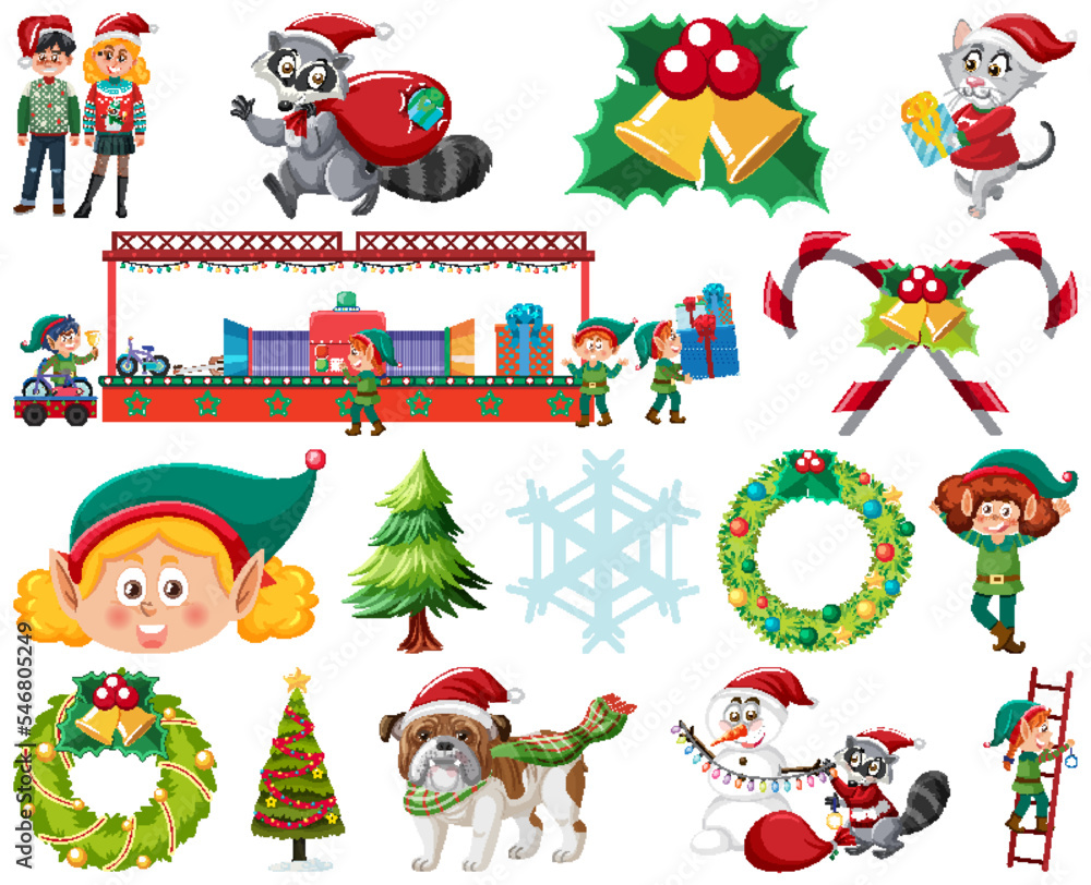 Naklejka premium Christmas characters and elements set