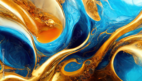 Abstract gold and blue luxury marble background. Marbling texture.
