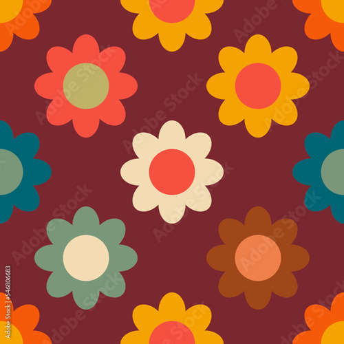 Retro Vintage pattern with flowers in 60s style . Vector illustration