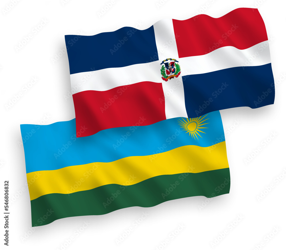 Fototapeta premium Flags of Republic of Rwanda and Dominican Republic on a white background