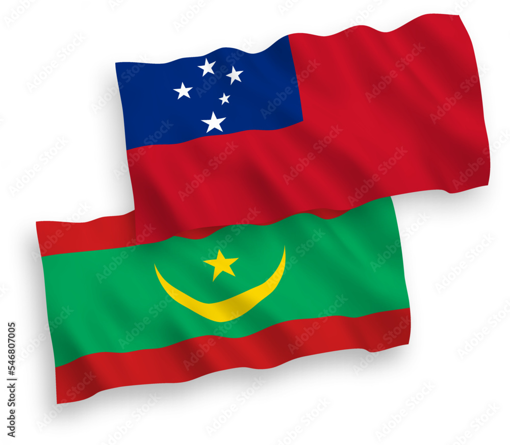 Flags of Independent State of Samoa and Islamic Republic of Mauritania on a white background Flags of Independent State of Samoa and Islamic Republic of Mauritania on a white background