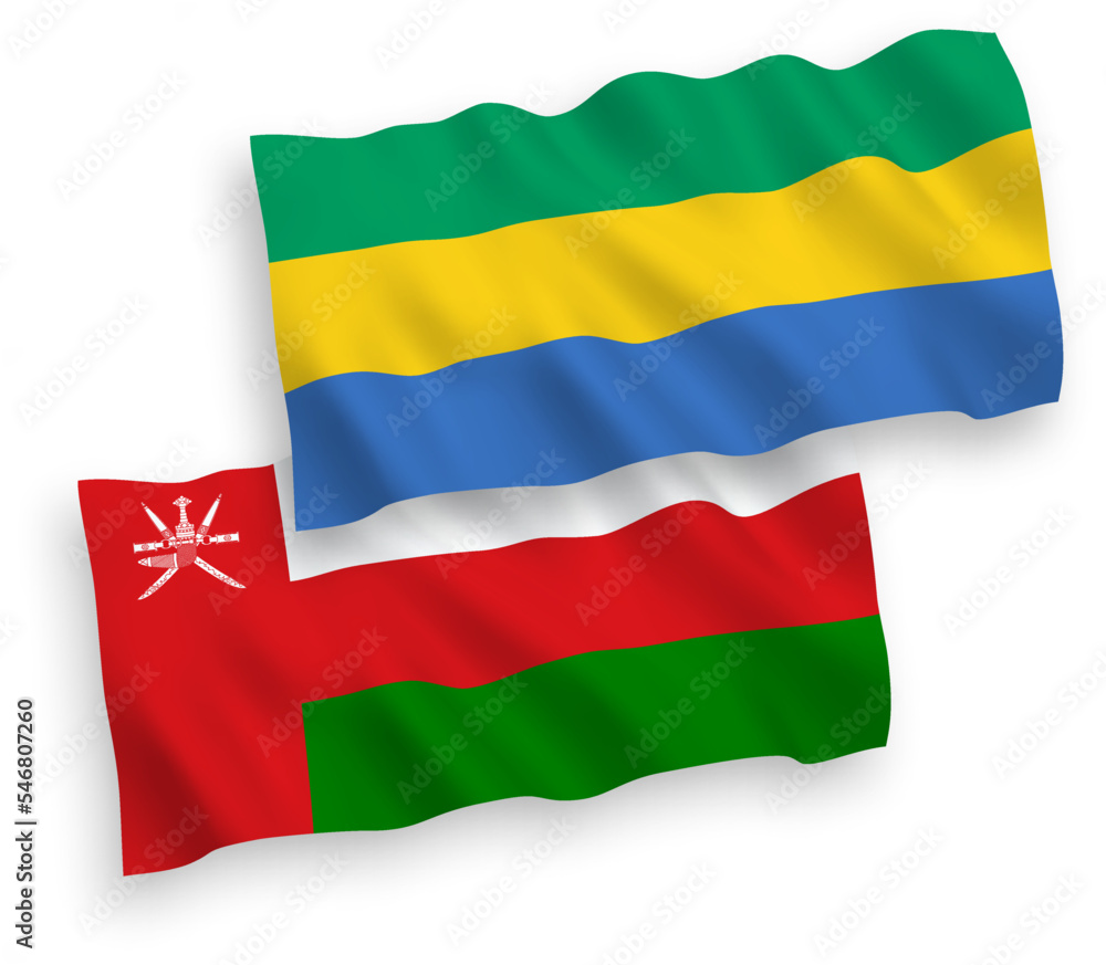 Flags of Sultanate of Oman and Gabon on a white background