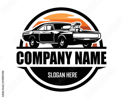 1970s dodge charger car logo isolated white background view from side. vector illustration available in eps 10.
