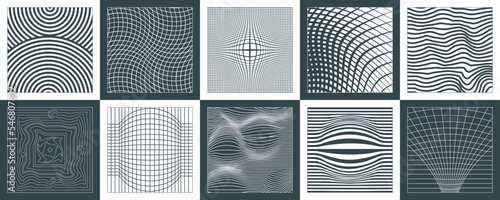 A collection of geometric backgrounds in the brutalism style of simple shapes, lines and swiss bauhaus elements
