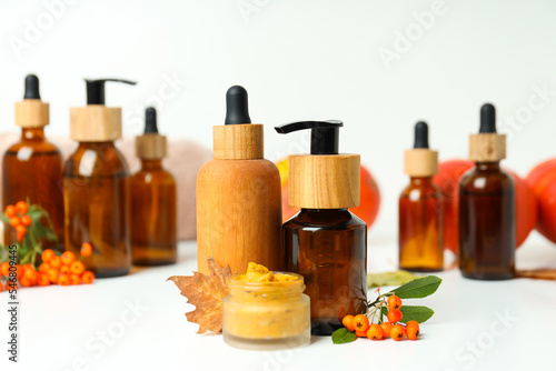 Concept of different cosmetic products  Pumpkin cosmetics