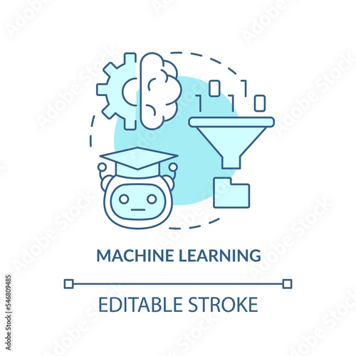 Machine learning turquoise concept icon. Innovation technology. Robotic progress abstract idea thin line illustration. Isolated outline drawing. Editable stroke. Arial, Myriad Pro-Bold fonts used