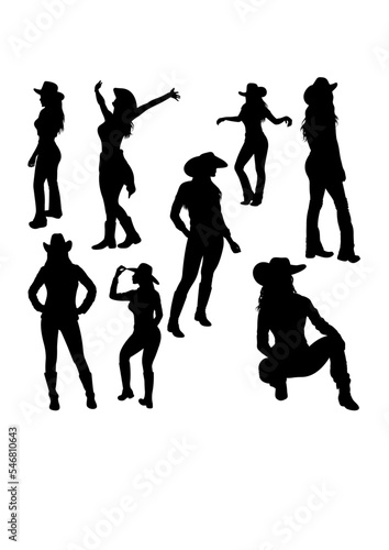 Beautiful cowgirl pose silhouettes. Good use for symbol, logo, icon, mascot, sign, or any design you want.
