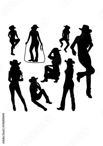 Beautiful cowgirl gesture silhouettes. Good use for symbol, logo, icon, mascot, sign, or any design you want. photo