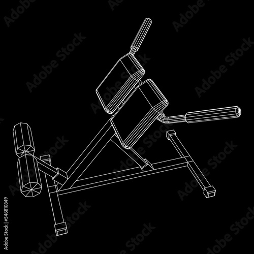 Modern exercise machine for the back and abs. Hyperextension simulator.
