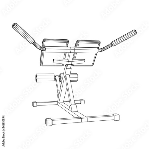 Modern exercise machine for the back and abs. Hyperextension simulator.