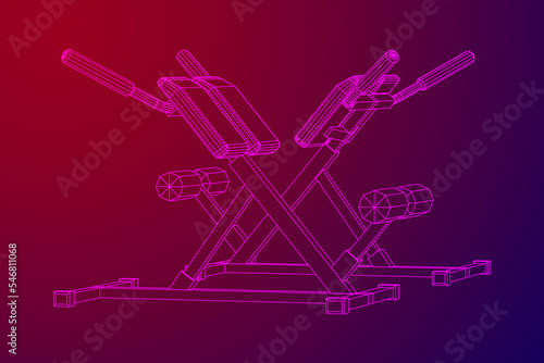 Modern exercise machine for the back and abs. Hyperextension simulator.