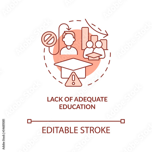 Lack of adequate education red concept icon. Emergence of inclusive development abstract idea thin line illustration. Isolated outline drawing. Editable stroke. Arial, Myriad Pro-Bold fonts used