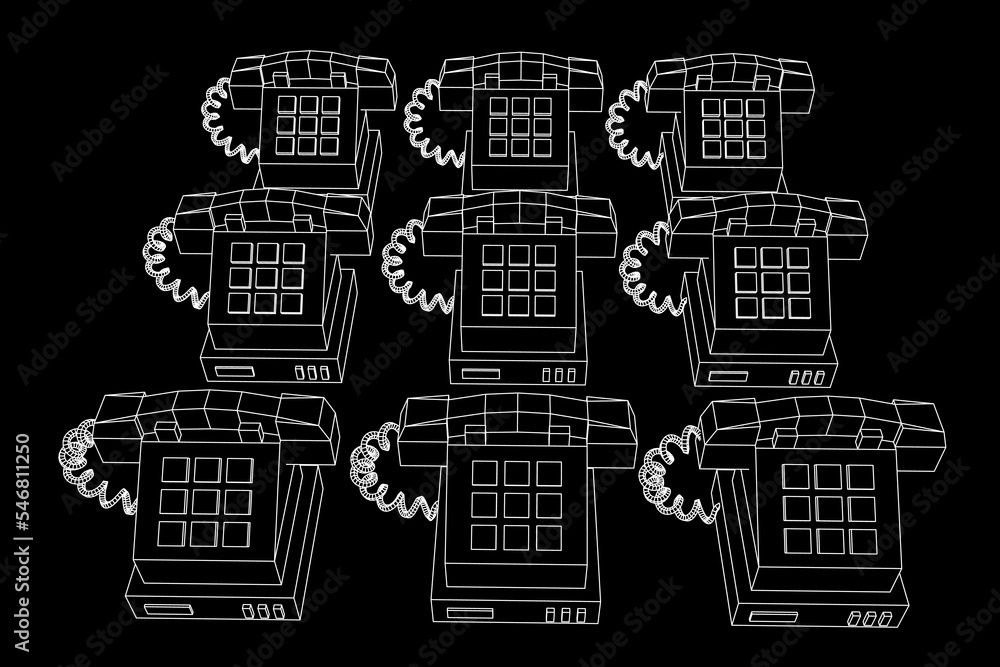 Old retro landline telephone. Wireframe vector Old retro landline telephone. Wireframe vector