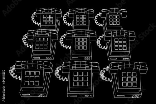 Old retro landline telephone. Wireframe vector