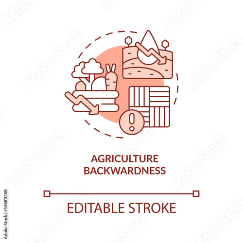 Agriculture backwardness red concept icon. Inclusive economy problem abstract idea thin line illustration. Isolated outline drawing. Editable stroke. Arial, Myriad Pro-Bold fonts used