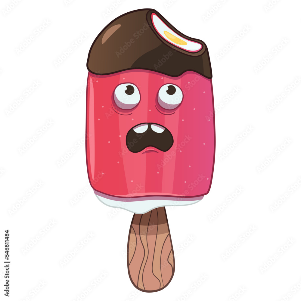 Ice cream on a stick emoji character with chocolate glaze isolated on