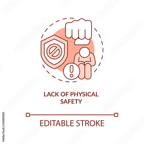 Lack of physical safety red concept icon. Key driver of modern slavery abstract idea thin line illustration. Isolated outline drawing. Editable stroke. Arial, Myriad Pro-Bold fonts used