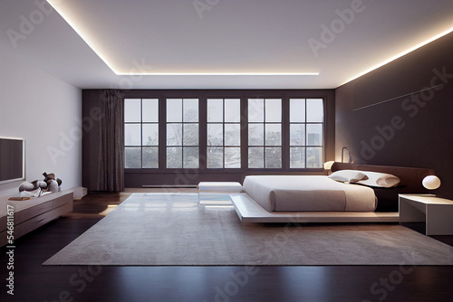 Bedroom window interior next to a bright window   illustation render