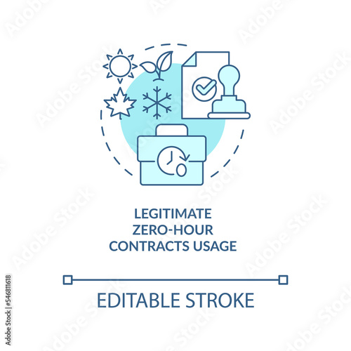 Legitimate zero hours contracts usage turquoise concept icon. Fair working policy abstract idea thin line illustration. Isolated outline drawing. Editable stroke. Arial, Myriad Pro-Bold fonts used