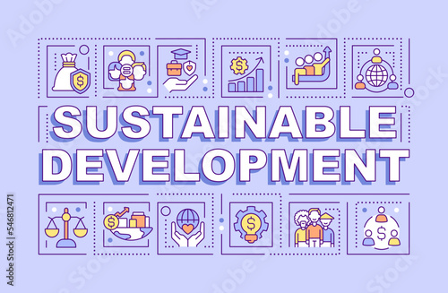 Sustainable development word concepts blue banner. Inclusive growth. Infographics with editable icons on color background. Isolated typography. Vector illustration with text. Arial-Black font used