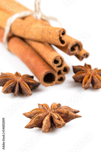 Stars anise and cinnamon isolated