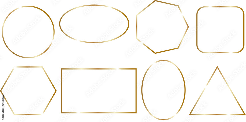 Gold shiny geometric frames. Gold decoration in minimal style. Shiny frames for the holiday or congratulations on transparent background. PNG image Gold shiny geometric frames. Gold decoration in minimal style. Shiny frames for the holiday or congratulations on transparent background. PNG image
