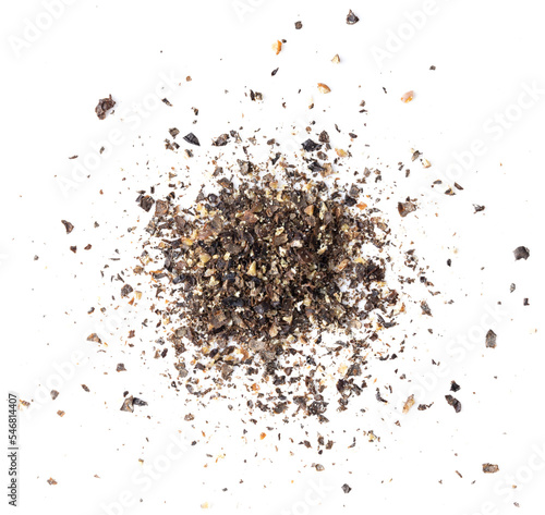 Ground black pepper flakes isolated on transparent png photo