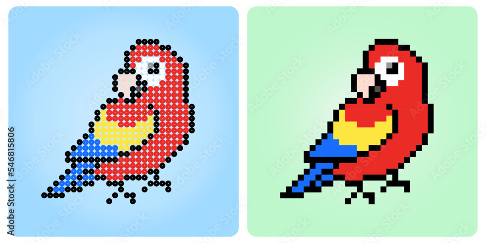 Vetor de 8 bit pixel of parrots. Animal in vector illustration for ...