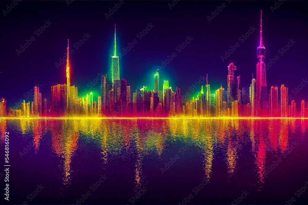 neon city skyline in the night , Generative AI Illustration wallpaper