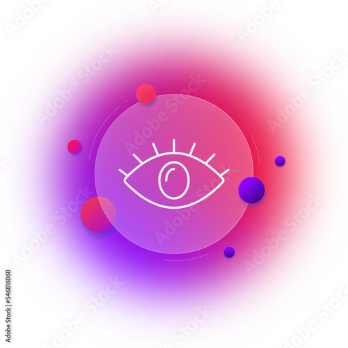 Eye line icon. Open, closed, tick, checkmark, crossed out, obscene content, hide, eyelid, eyelashes, pupils, cross, view error, see. Vision concept. Glassmorphism style. Vector line icon for Business