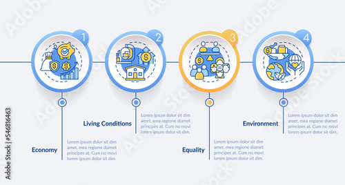 Pillars of inclusive development index circle infographic template. Data visualization with 4 steps. Editable timeline info chart. Workflow layout with line icons. Lato-Bold, Regular fonts used