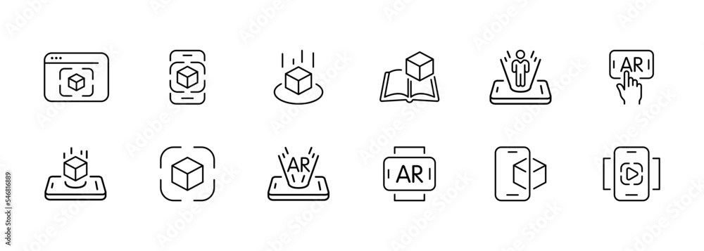 Technology set icon. Website, hologram, augmented reality, metaverse, CPU, processor, cyberpunk, virtual reality, neural networks, education. 3d application concept. Vector icons on white background